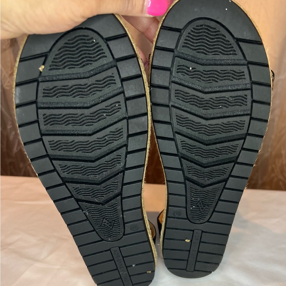 Adrienne Vittadini Black and Tan Sandals Sleek Minimalist Design - Picture 4 of 5